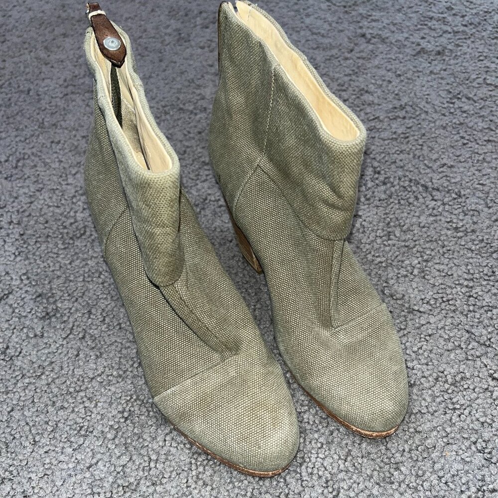 RAG & BONE Classic Newbury Khaki Canvas Natural Ankle Boots Booties size 38 / 8